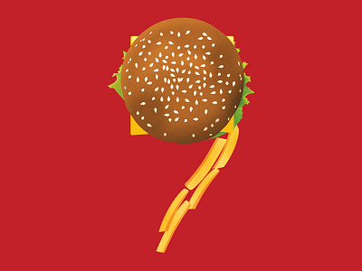 #9 9 burger challenge fast food fries illustration number type typography