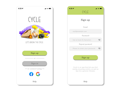 Sign Up mockup recycling sign in signup ui ui design