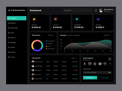 Financial Dashboard UI Concept (Dark/Light)