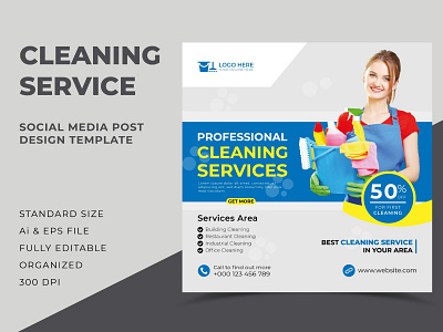 Cleaning Service Social Media Post Template Design cleaning design home house media post service social template web banner design