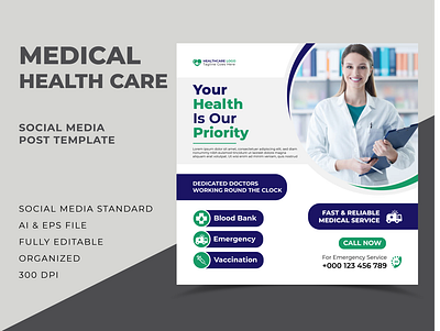 Medical - Healthcare Social Media Post Template banner desgin clinic social media post creative healthcare social media post hospital social media post medical social media post modern smart social media banner social media post web banner