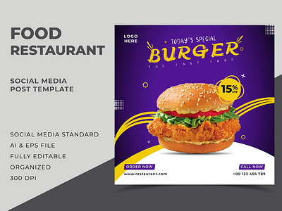 Restaurant Food Social Media Post Template Design