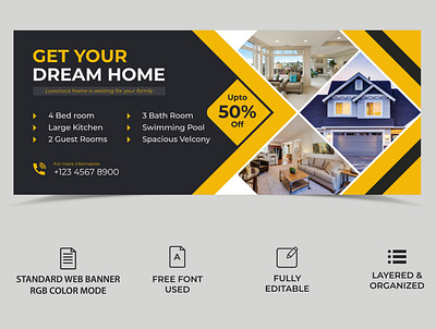 Real Estate Facebook Cover Template Design design facebook cover home for sale house for sale linkedin cover real estate agency social media cover template timeline cover twitter cover