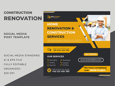 Construction Company Social Media Post Template Design