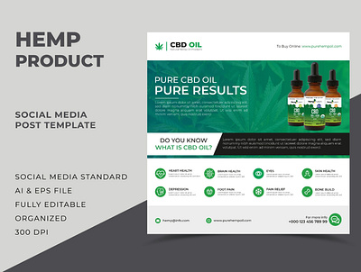 Hemp Product Social Media Post Template Design cbd oil creative design hemp hemp oil hemp product modern professional social media banner social media post template web banner