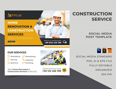 Construction Company Social Media Post Template builder company construction construction company construction site design site social media banner social media post template web banner