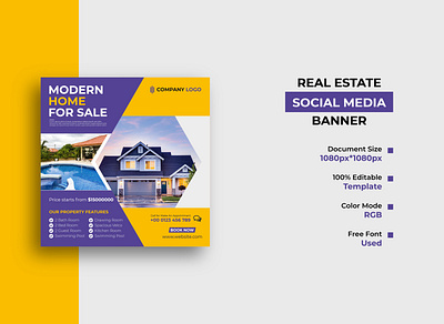 Real Estate Agency Social Media Post Template Design banner design home for sale house for sale media post real estate real estate agency social template web yellow