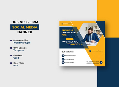 Business Firm Social Media Post Template Design agency banner black business colorful cover creative digital firm flyer marketing media orange post pro professional social unique web