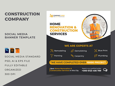 Construction Company Social Media Post Template Design