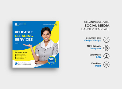 House Cleaning Service Social Media Post Template banner clean cleaner cleaning colorful design home house media modern post professional service social square template