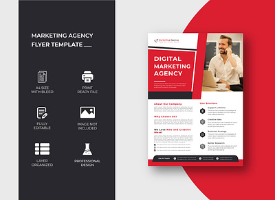 Digital Marketing Agency Flyer Template Design agency black business color corporate creative design digital flyer marketing modern red template unique white