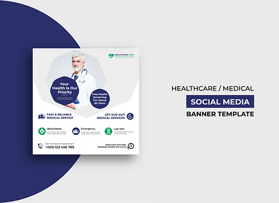 Medical or Healthcare Social Media Post Template Design banner blue clinic colorful creative green healthcare hospital media medical modern post social web