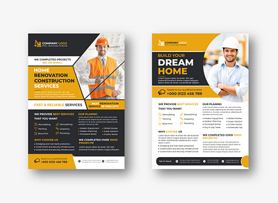 Construction Company Flyer Template Design a4 size business color colorful company construction corporate design flyer leaflet marketing orange poster site template