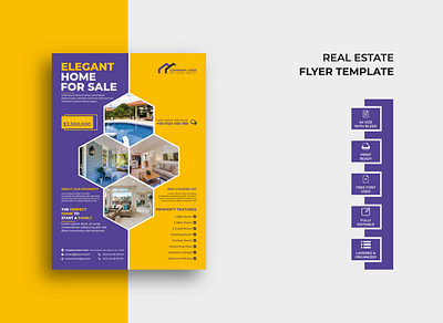Real Estate Agency Flyer Template Design colorful creative design flyer graphic design home for sale house for sale modern orange professional real estate template unique yellow