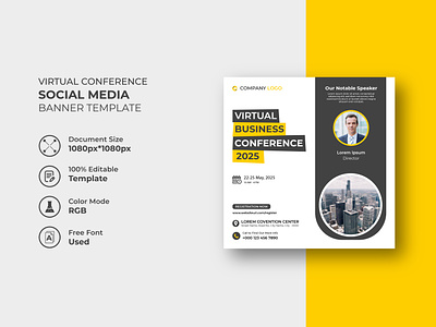 Business Conference Social Media Post Template Design banner business conference cover creative design interest marketing media post professional social template unique virtual web