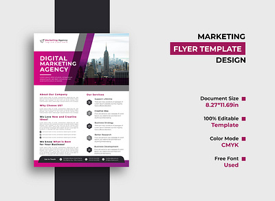 Digital Marketing Agency Flyer Template Design a4 size agency business colorful corporate creative design digital flyer marketing modern professional template unique