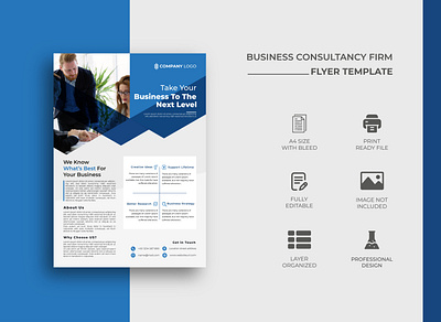 Business Consultancy Firm Flyer Template Design a4 size agency background black blue business colorful corporate creative design flyer marketing modern poster template unique white