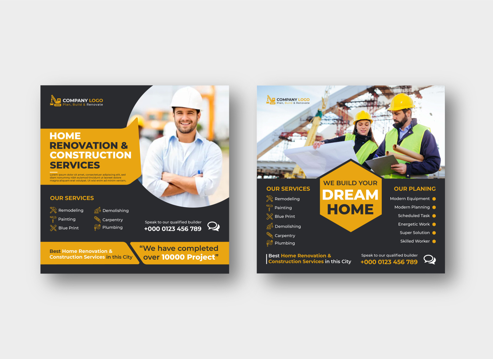 Construction Company Social Media Post Template Design By Shorov Nath 