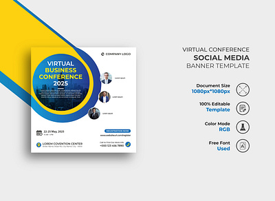 Virtual Business Conference Social Media Post Template Design banner business colorful conference design internet media post social square banner template unique virtual web banner