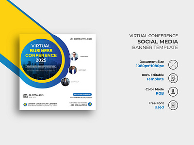 Virtual Business Conference Social Media Post Template Design