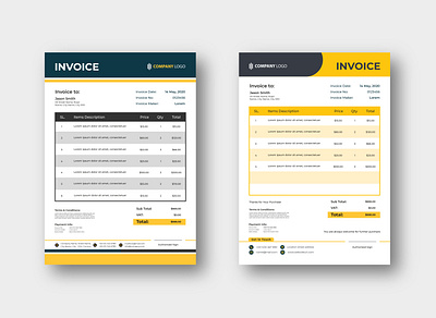 Minimal Business Invoice Template Design Bundle a4 size business colorful corporate design flyer invoice minimal modern sales selling smart standard template white yellow