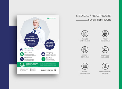 Medical Flyer or Healthcare Flyer Template Design a4 size blue branding clinic flyer color colorful corporate creative flyer flyer design flyer template green healthcare flyer hospital flyer medical flyer modern smart standard