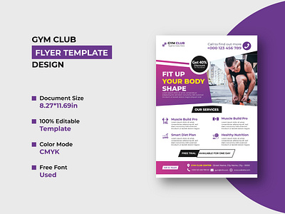 Gym Club Flyer or Fitness Club Flyer Template Design