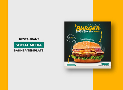 Restaurant Burger Sale Social Media Post Template Design breakfast burger creative design dinner lunch modern pasta pizza professional restaurant sale smart social media banner social media post template web banner