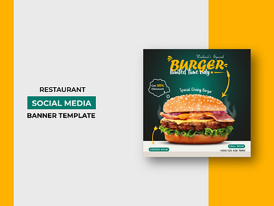 Restaurant Burger Sale Social Media Post Template Design