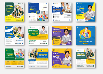 House Cleaning Service Social Media Post Template Design awesome cleaning service colorful creative design flyer design home cleaning house cleaning logo design smart social media cover social media post square flyer design standard template web banner website banner