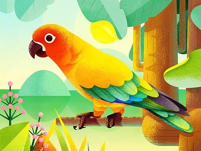 The Parrot Illustration design bird forest illustration ios11 lake water parrot sunshine tree