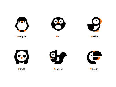 A Group Of Animal Illustration Icon illustration，icon owl panda penguin puffin squirrel toucan