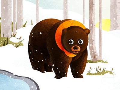 Forest illustration series -Bear bear forest illustration sunshine tree winter