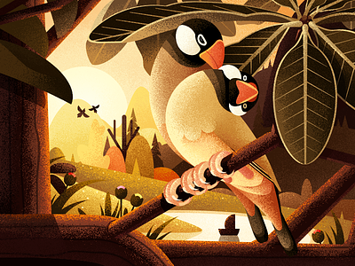 Forest Illustration Series About Java Sparrow Bird animal flower forest illustration ios11 iphone x java sparrow bird lake sunshine