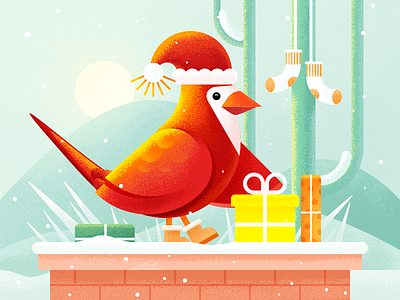 Merry Christmas bird christmas father christmas gift illustration ios11 iphone x merry snow sun sunrise tree