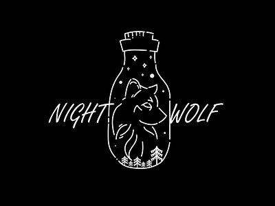 Night Wolf art background branding cartoon cute design hand drawing illustration logo monoline ui vector vintage