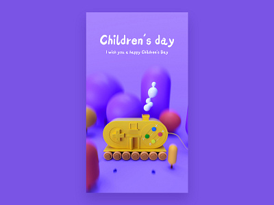 Children's day 3d art app illustration ui