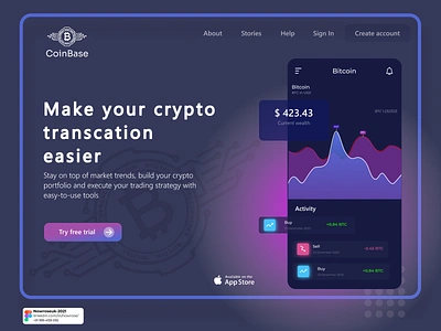 Crypto currency Landing Page bitcoin exchange bitcoins branding clean app dark mode design litecoin dark mode trading trading bitcoin wallet typography ui