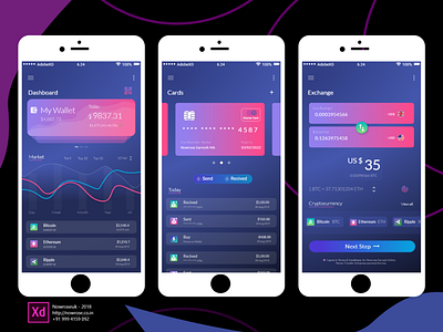 Cryptocurrency App adobe xd animation app bank bitcoin bussines chart clean app cloud cryptocurrency dasboard exchange finance graph money app product ui ux wallet