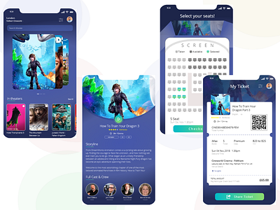 Movie App Iphone adobe xd animation app branding cinema clean app design icon iphone movie app movie booking movie card qrcode seat show ticket ticket app typography ux vector