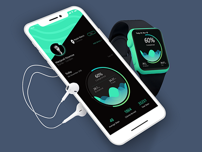 Running Tracker-Apple Watch adobe xd app branding clean app design fitness graph green app illustration iphone profile typography ux vector watch