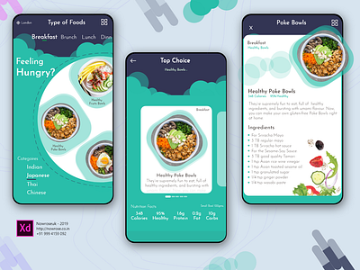 Healthy Food App adobe xd app branding breakfast clean app design dinner food foodie green iphone typography ui ux