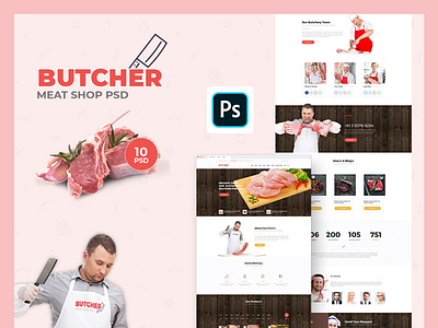 Butcher - Meat Shop & Crane PSD Template