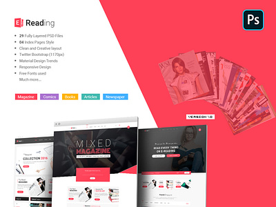 E-Reading Magazines Library eCommerce PSD Theme