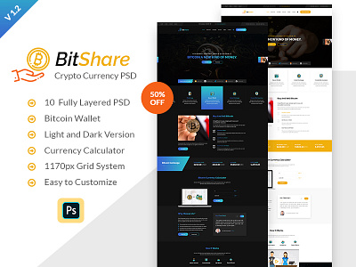 Bit Share - Bitcoin Crypto Currency PSD Template webstrot