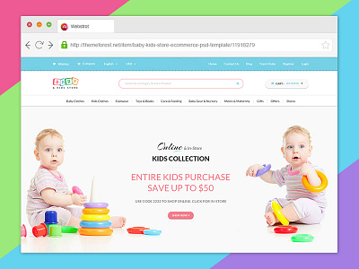 Baby & Kids Store eCommerce PSD Template baby children colorful ecommerce fashion kids psd retail shop store toy webstrot