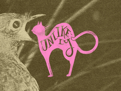 Unlikely brown cat illustration lettering pink