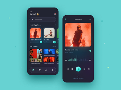 Music Player App app application card dashboard design gradient home menu minimal mobile design music music player page play player profile song sound spotify ui