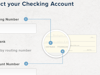 Connecting a new users bank account information account bank check finance sign up