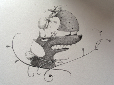 little red-cap book bw drawing fairy tales illustration kids pencil red cap texture wolf